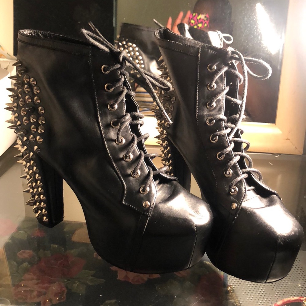 Black spiked Litas by Jeffery Campbell